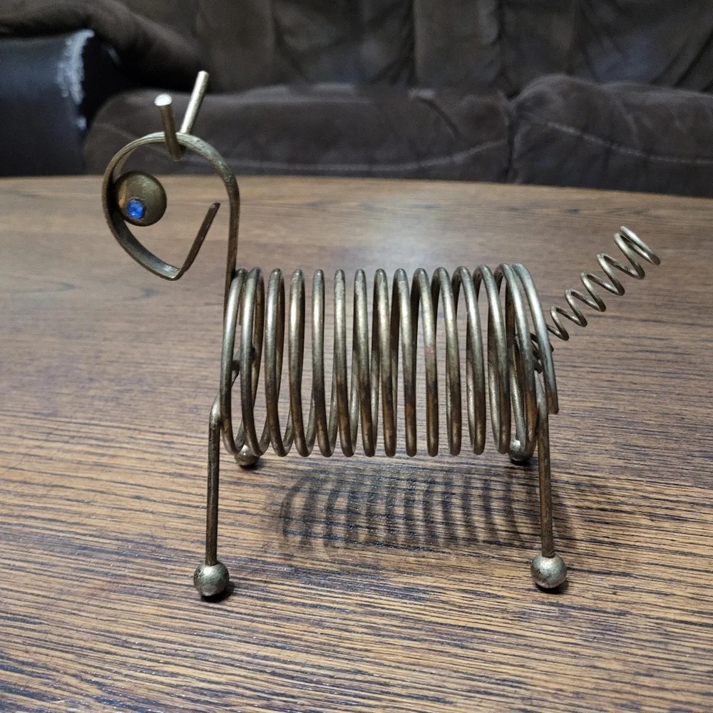 Vintage Brass Dog Coil Wire Letter and Pen Holder